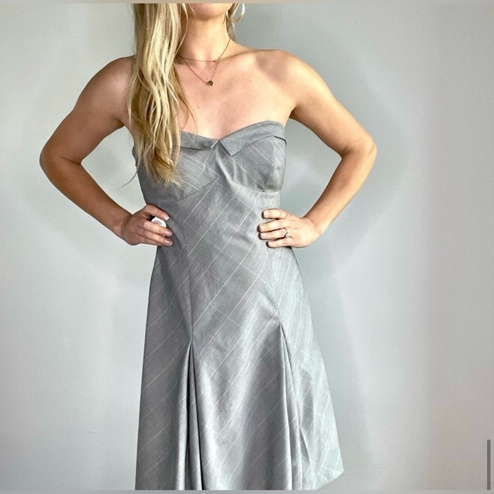 Trina Turk Strapless Silver-Gray A-Line Dress